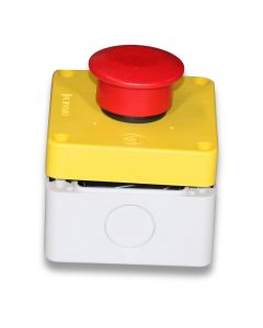 Emergency stop button, latching, yellow-gray, 2 break contac